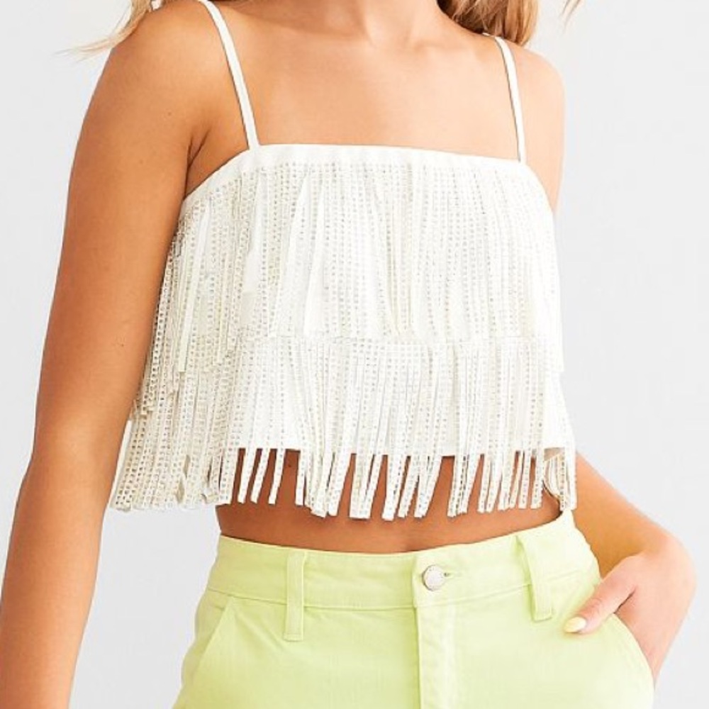 BRAND NEW BLUE B COLLECTION WHITE FRINGE TOP